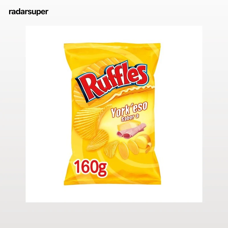 RUFFLES Patatas fritas onduladas con sabor a jamón York y queso bolsa de 160 g.