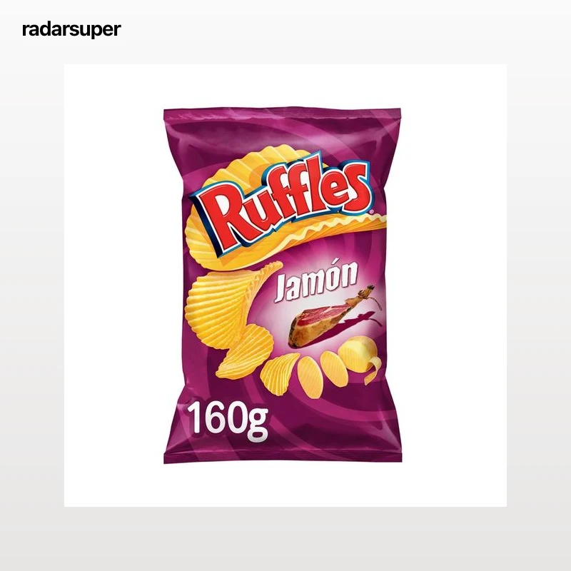 RUFFLES Patatas fritas onduladas con sabor Jamón bolsa de 160 g.
