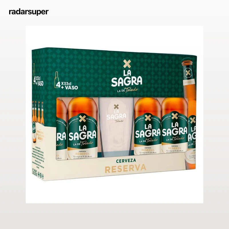 LA SAGRA  Doble malta pack de cerveza extra 4 uds 33 cl. + vaso