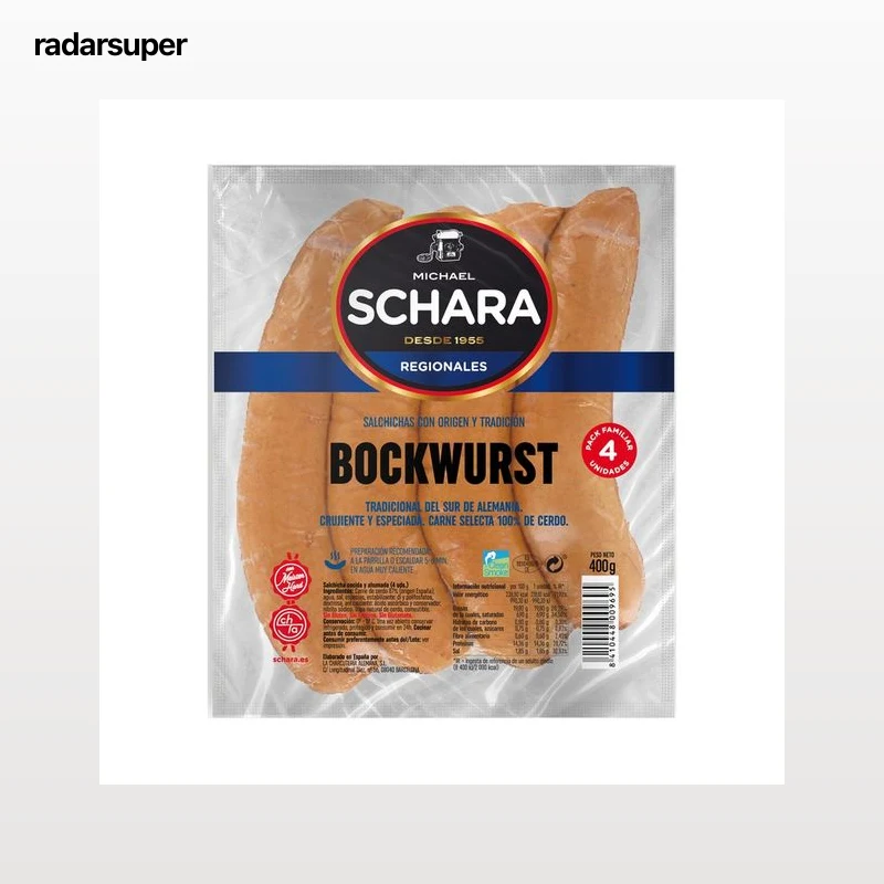 Salchichas cocidas y ahumadas tipo Bockwurst SCHARA 4 x 100 g.