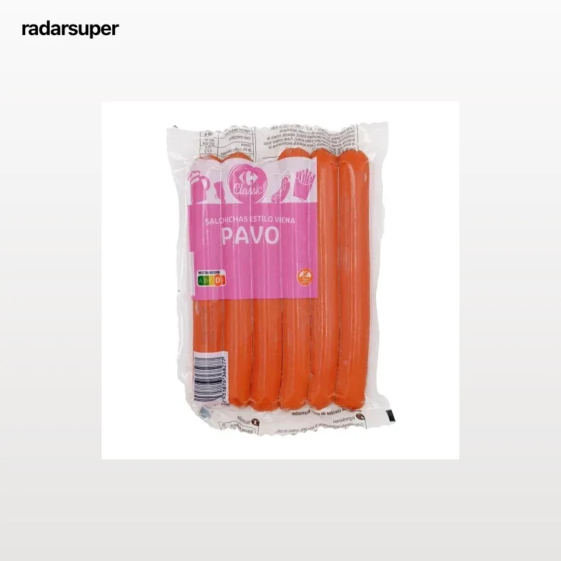 Salchichas cocidas de pavo ahumadas Carrefour Clasicc sin gluten 200 g.