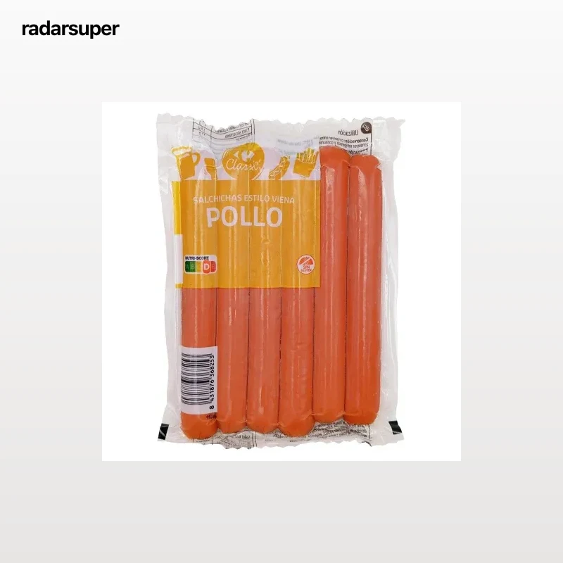 Salchichas cocidas de pollo ahumadas Carrefour Clasicc sin gluten 200 g.
