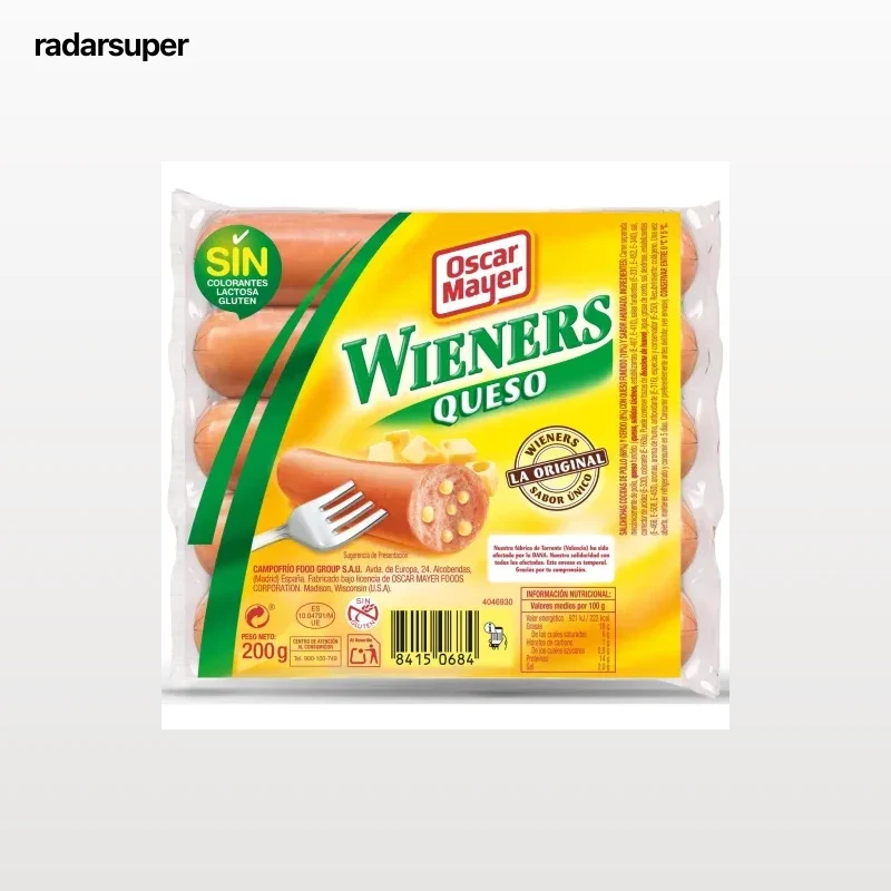 Salchichas cocidas estilo Viena Wieners con queso Oscar Mayer sin gluten 200 g.