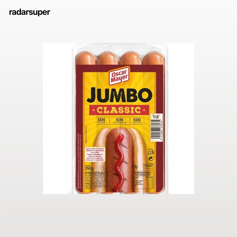 Salchichas cocidas Jumbo Classic Oscar Mayer sin gluten sin lactosa 350 g.