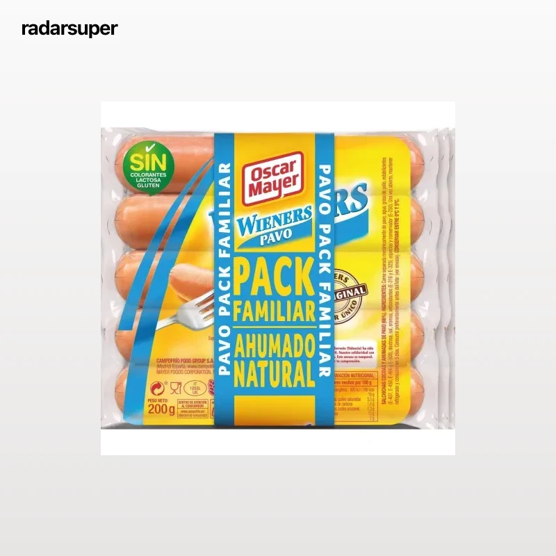 Salchichas de pavo Oscar Mayer Wieners sin gluten y sin lactosa pack de 3 unidades de 200 g.