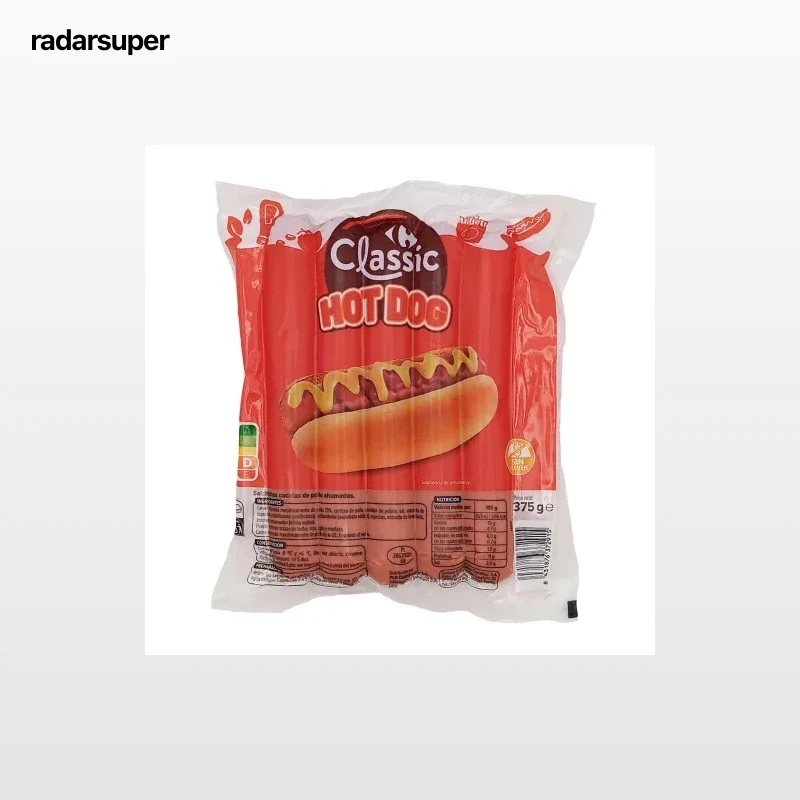 Salchichas de pollo tipo hot dog Carrefour sin gluten 375 g.
