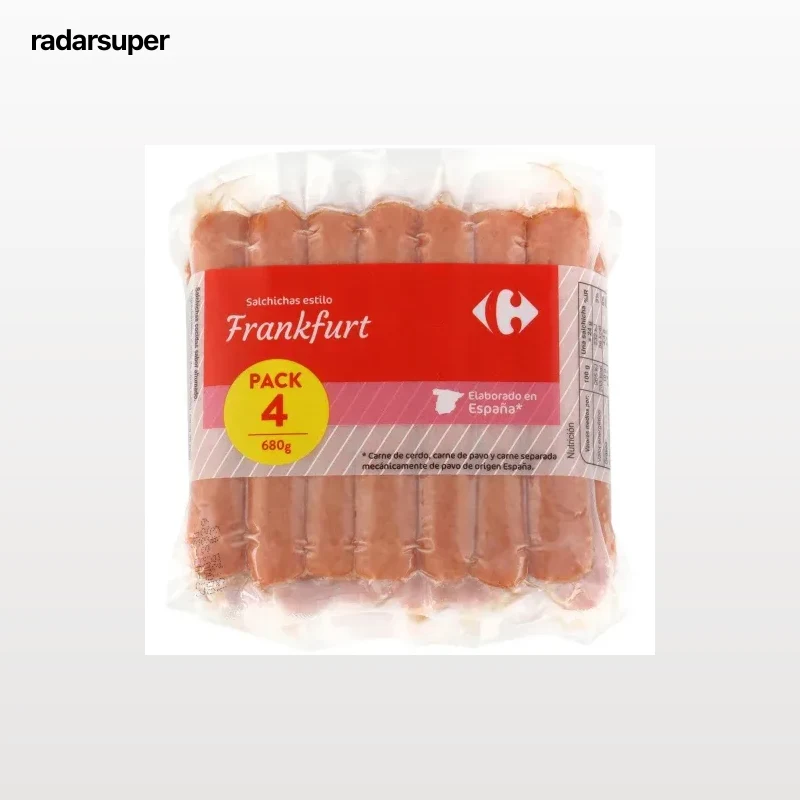 Salchichas Frankfurt Carrefour sin gluten pack de 4 unidades 170 g.
