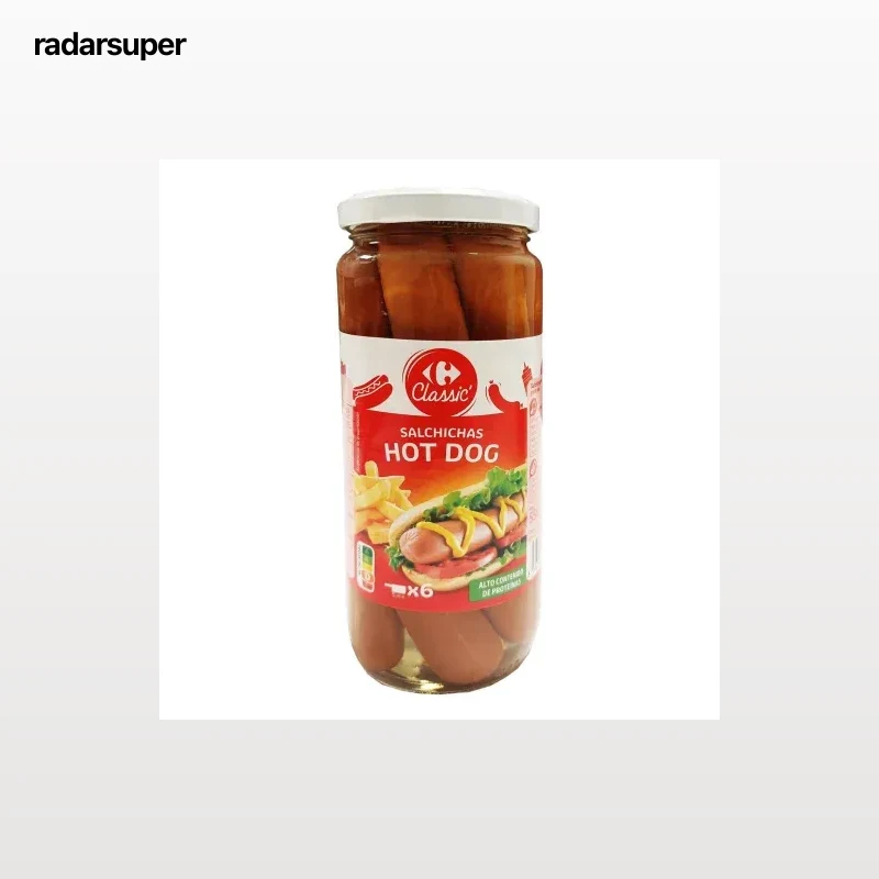 Salchichas hot dog ahumadas y sin piel Classic Carrefour 300 g.