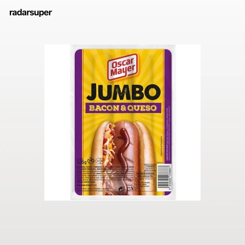 Salchichas Jumbo de queso con bacon Oscar Mayer sin gluten 335 g.