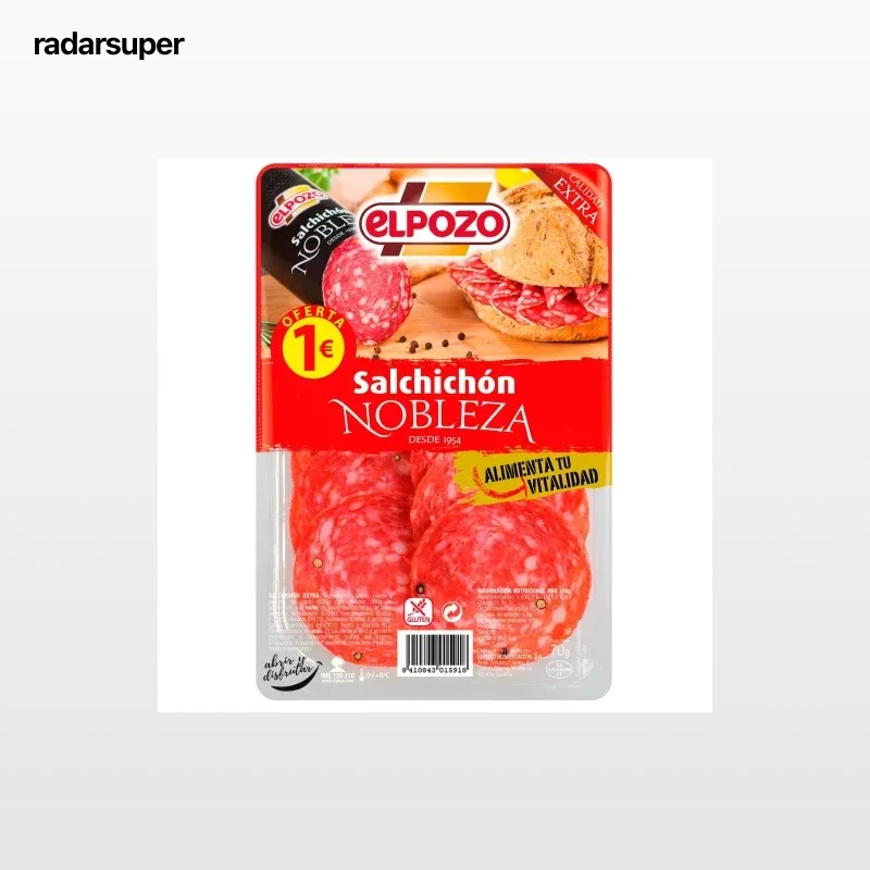 Salchichón extra Nobleza El Pozo sin gluten 70 g.