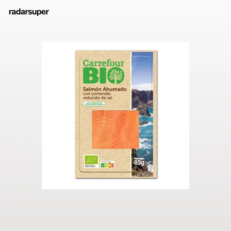 Salmon ahumado reducido en sal ecológico Bio Carrefour 85 g.