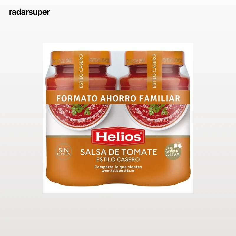 Salsa de tomate Helios sin gluten y sin lactosa pack de 2 tarros de 570 g.