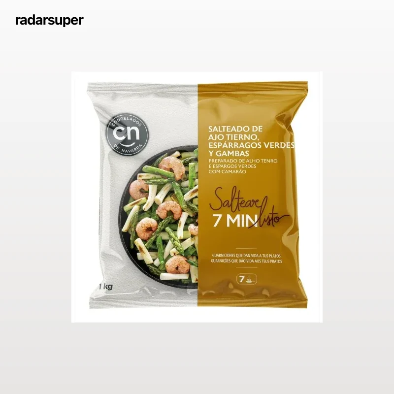 Salteado de ajo tierno, espárragos verdes y gamba Congelados de Navarra 1 kg