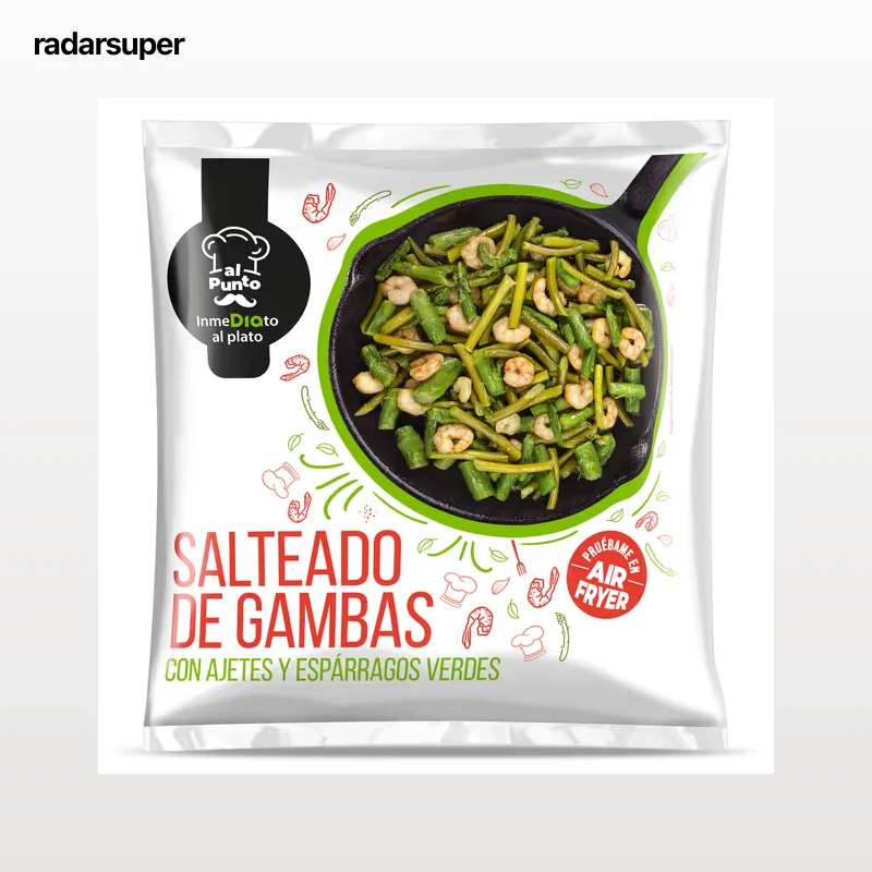 Salteado de gambas, ajetes y espárragos verdes Dia Al Punto 400 g