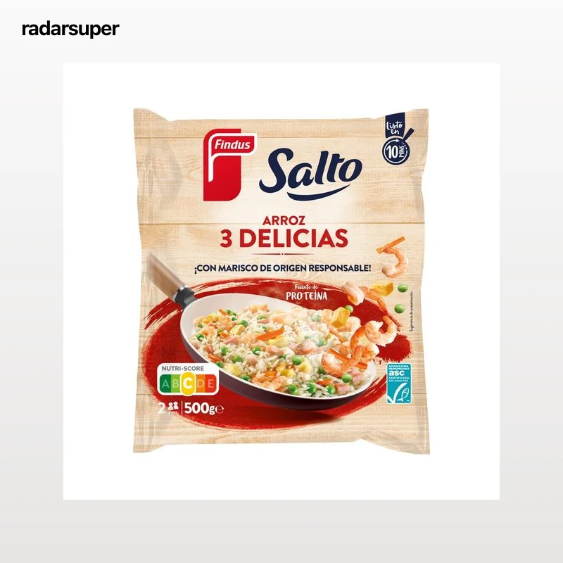 SALTO de Findus Arroz tres delicias con marisco MSC y surimi ASC 500 g.