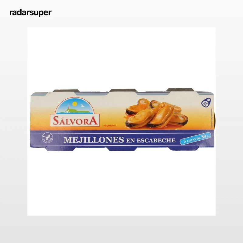 SÁLVORA Mejillones escabeche lata de 80 g. pack de 3 uds.