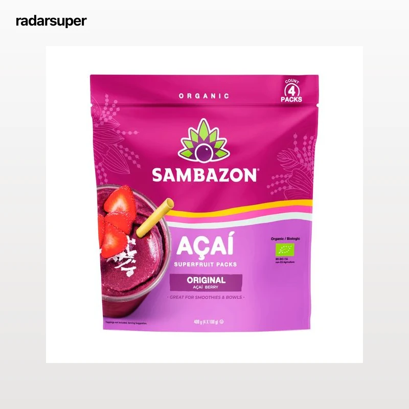SAMBAZON Puré de Açai congelado de origen ecológico 4 x 100 ml.