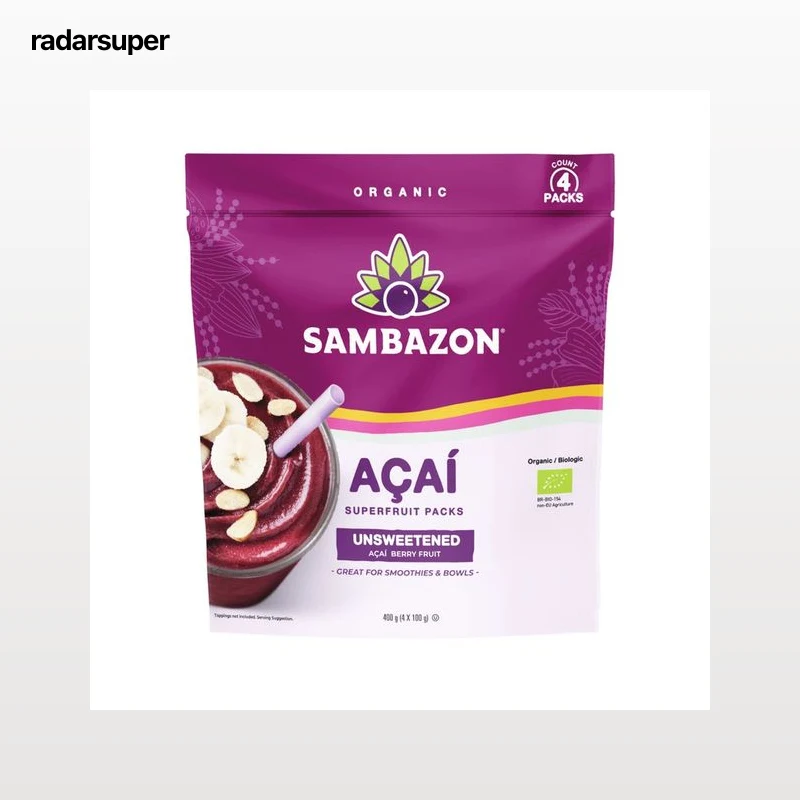 SAMBAZON Puré de Açai sin azúcar de origen ecológico 4 x 100 g.