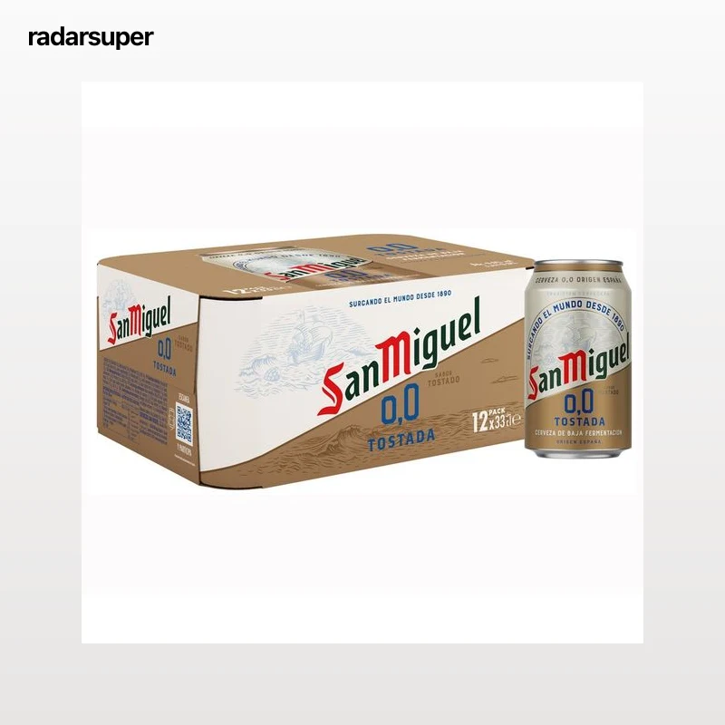 SAN MIGUEL Cerveza 0,0 % tostada pack 12 latas 33 cl.