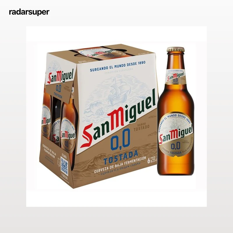 SAN MIGUEL Cerveza 0.0 % tostado pack 6 botellas 25 cl.