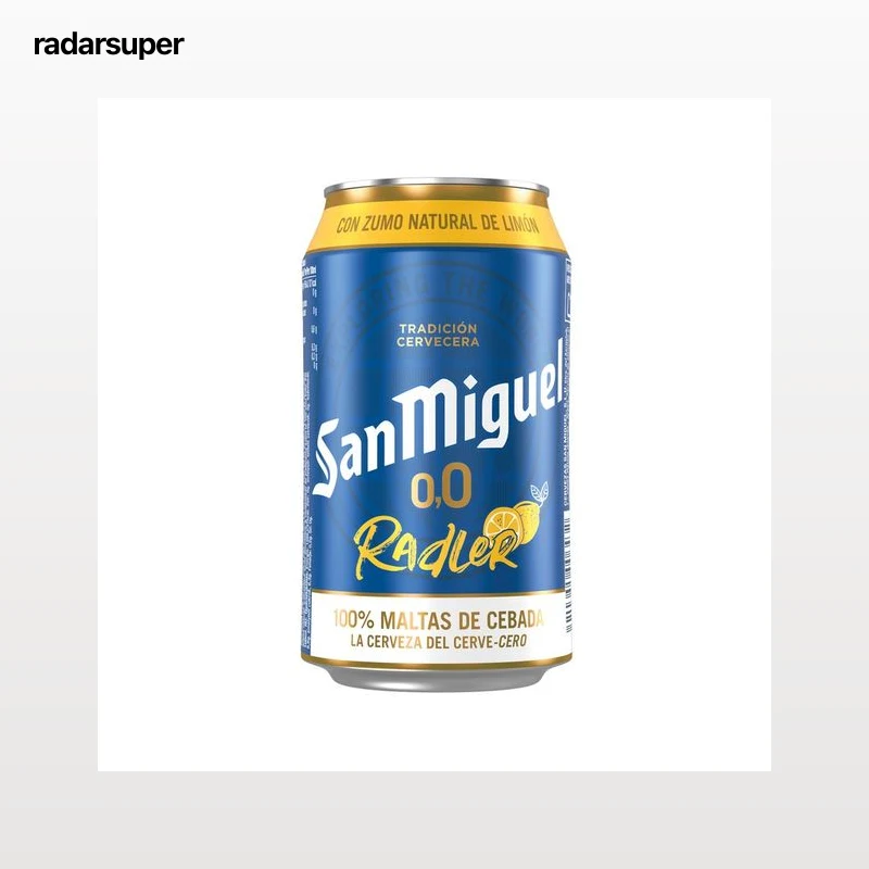 SAN MIGUEL RADLER Cerveza (0,0% alcohol) con sabor a limón lata de 33 cl.