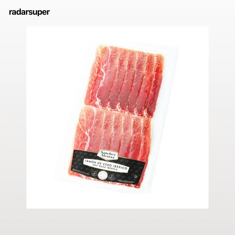 SÁNCHEZ ALCARAZ Jamón de cebo ibérico (50% raza ibérico) cortado en lonchas 150 g.