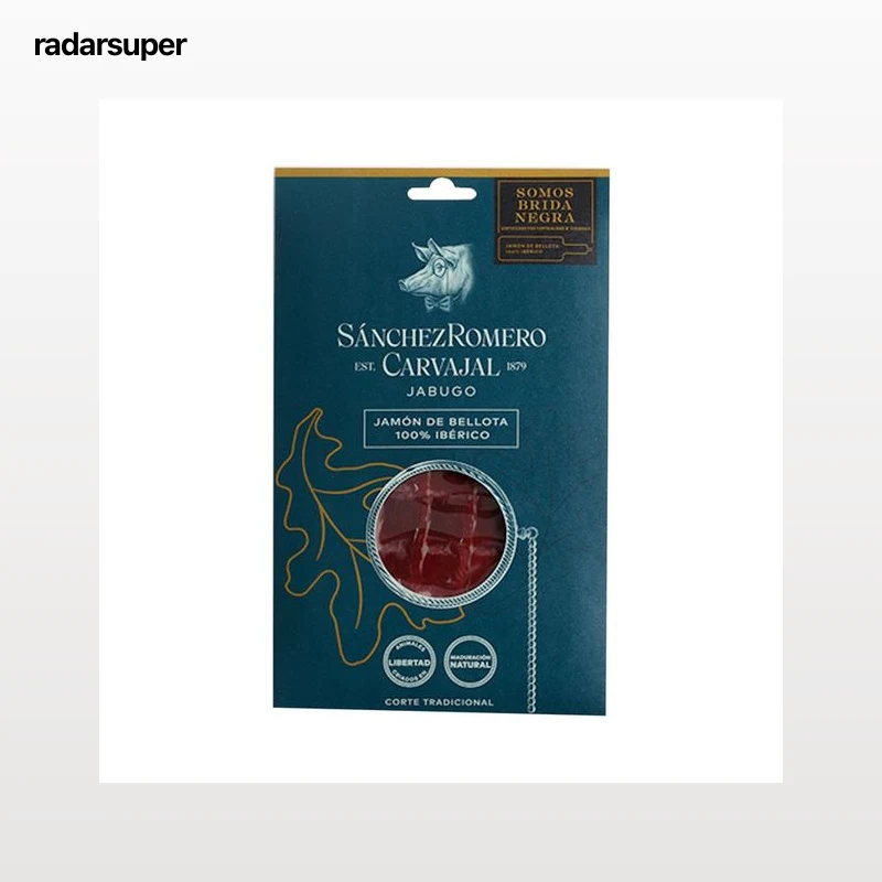 SÁNCHEZ ROMERO CARVAJAL Jamón de bellota (100% ibérico), cortado de forma tradicional en finas lonchas SÁNCHEZ ROMERO CARVAJAL 70 g.