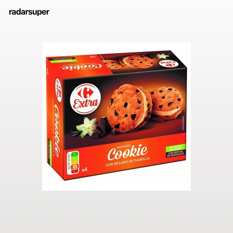 Sándwich cookie con helado de vainilla Carrefour Extra 4 ud.