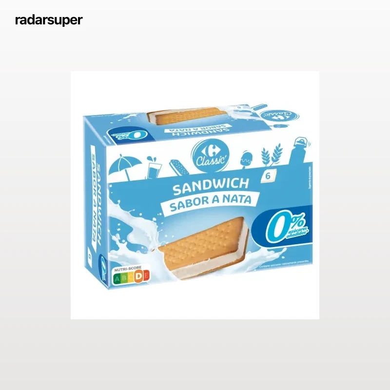 Sandwich de nata Carrefour Classic sin azúcar añadido 6 ud.