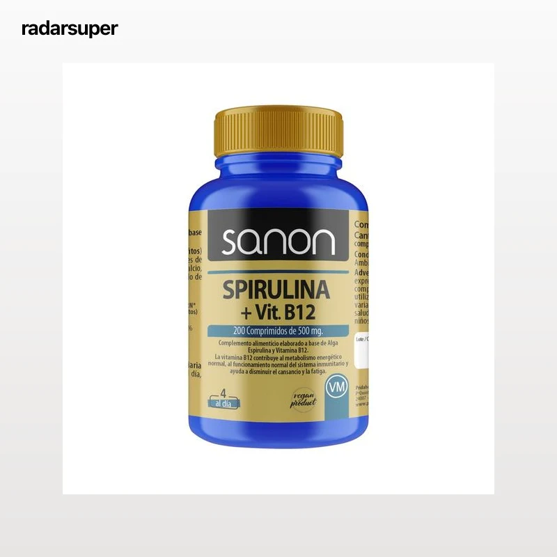 SANON Spirulina y vitamina B12 (complemento alimenticio) 200 comprimidos.