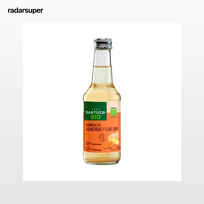 SANTIVERI Bio Kombucha con jenjibre y cúrruma ecológicos botella 25 cl.