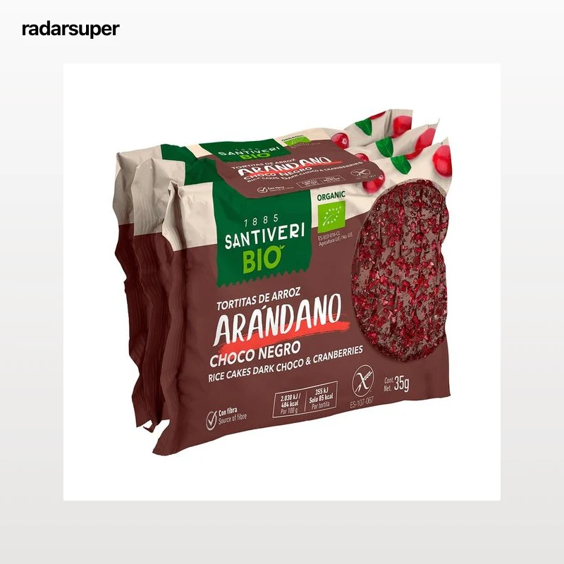 SANTIVERI Tortitas de arroz con arándanos y chocolate negro SANTIVERI 3 uds. 105 g.