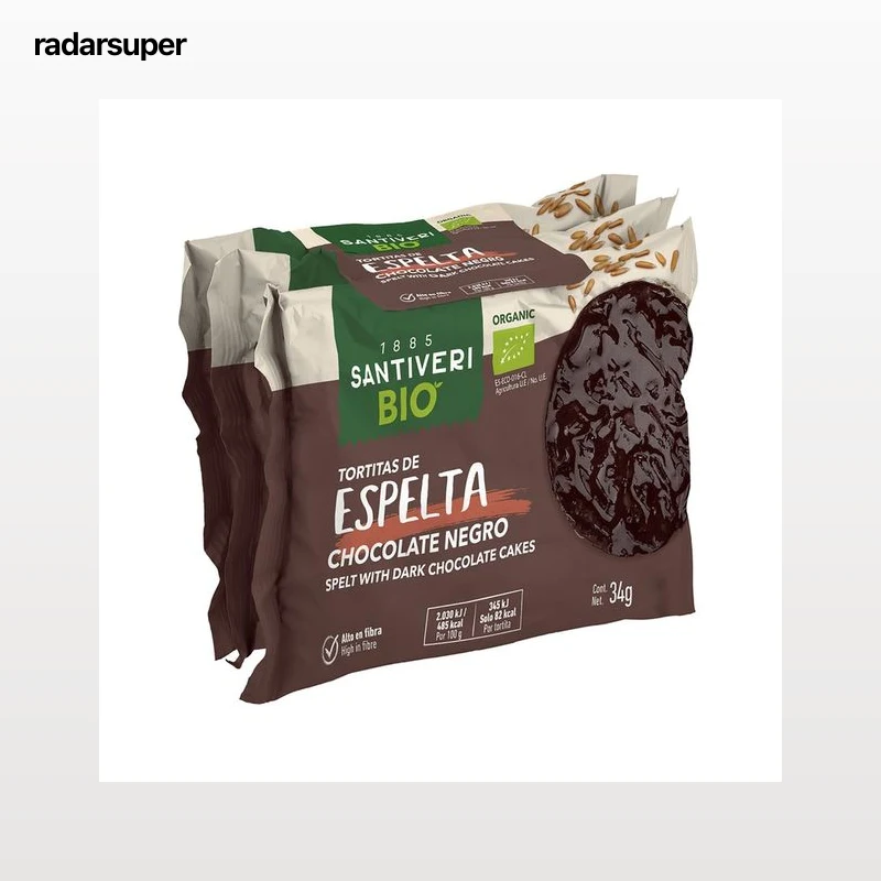 SANTIVERI Tortitas con espelta bañadas en chocolate negro ecológicas 3 uds. x 34 g.