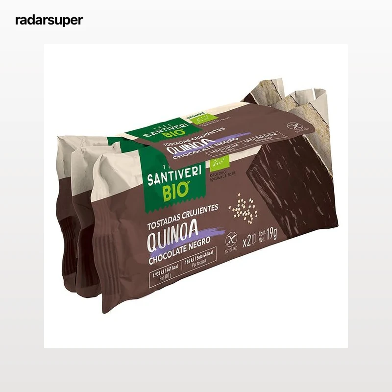 SANTIVERI Tostadas ligeras con quinoa bañadas en chocolate negro ecológicas SANTIVERI 3 uds. x 19 g.