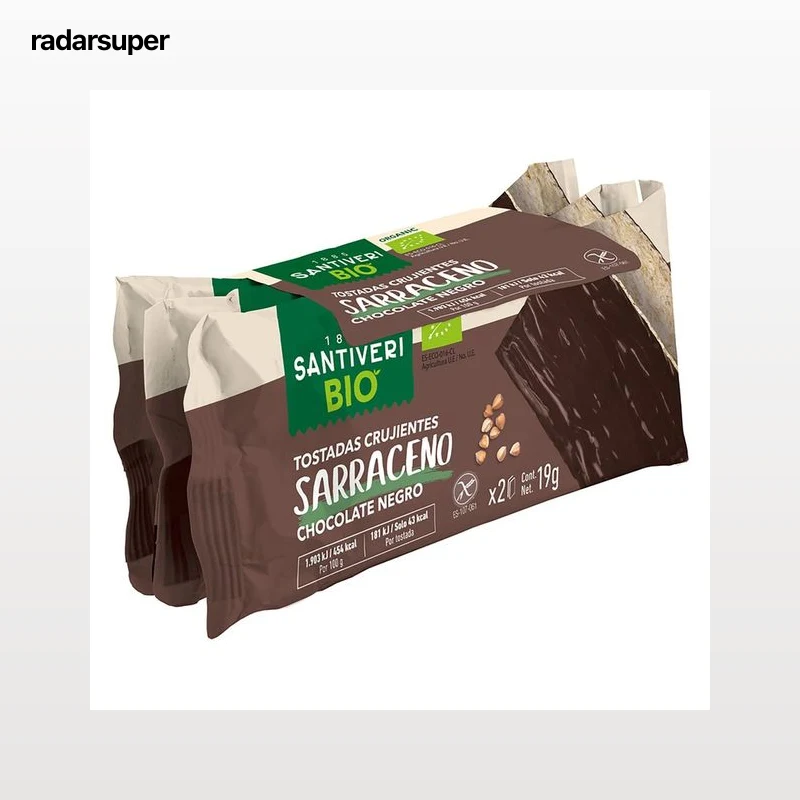 SANTIVERI Tostadas ligeras con sarraceno bañadas en chocolate negro ecológicas 3 uds. x 19 g.
