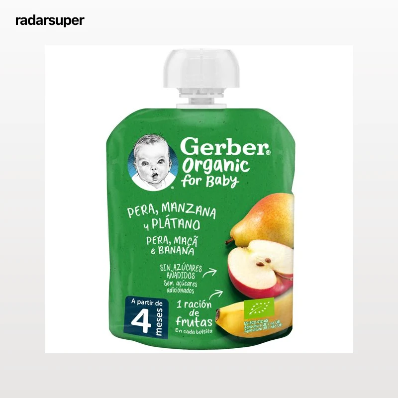 SAQUETA FRUTA GERBER BIO PÊRA MAÇÃ E BANANA 90G