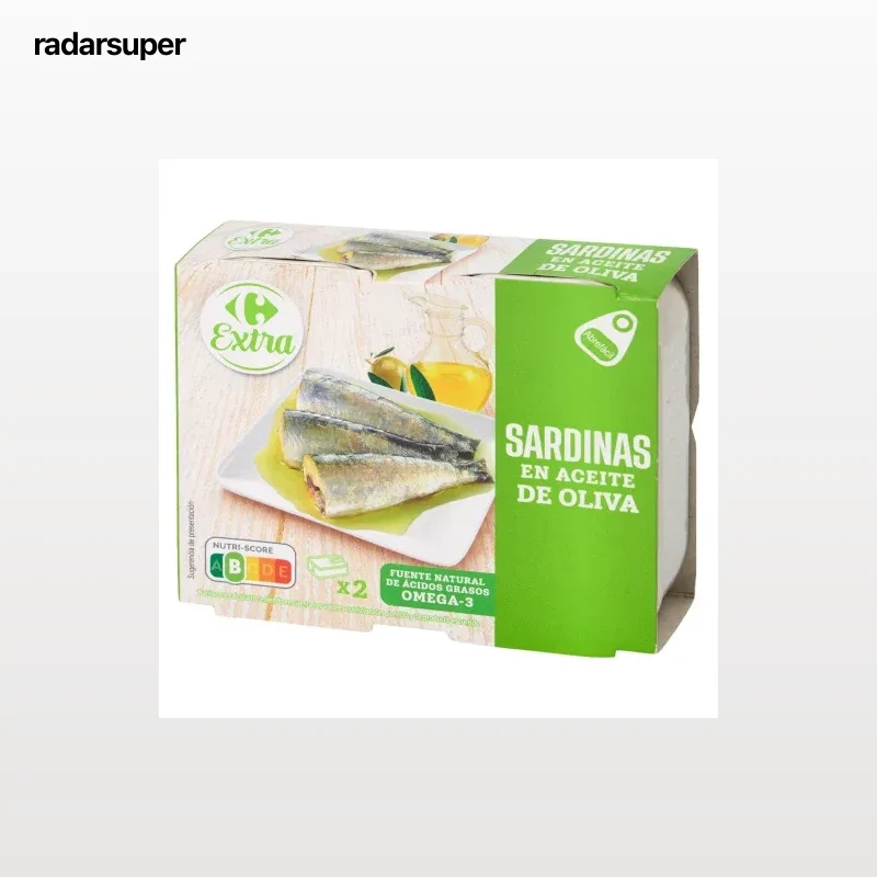 Sardinas en aceite de oliva Extra Carrefour pack de 2 latas de 88 g.
