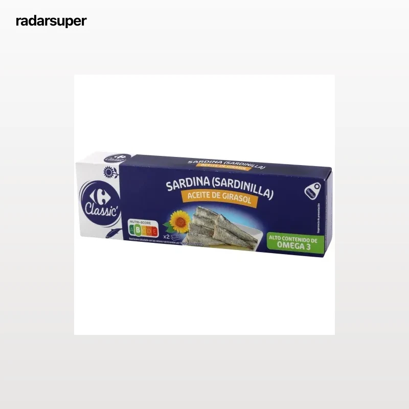 Sardinillas en aceite de girasol Classic Carrefour pack de 2 unidades de 65 g.