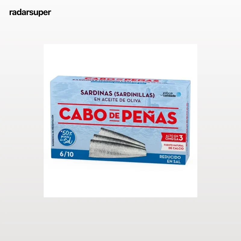 Sardinillas en aceite de oliva contenido reducido de sal Cabo de Peñas 60 g.