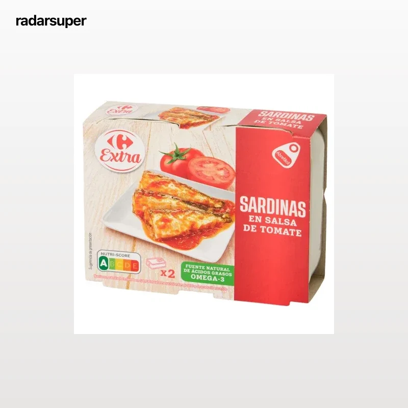 Sasrdinas en salsa de tomate Extra Carrefour pack de 2 latas de 88 g.