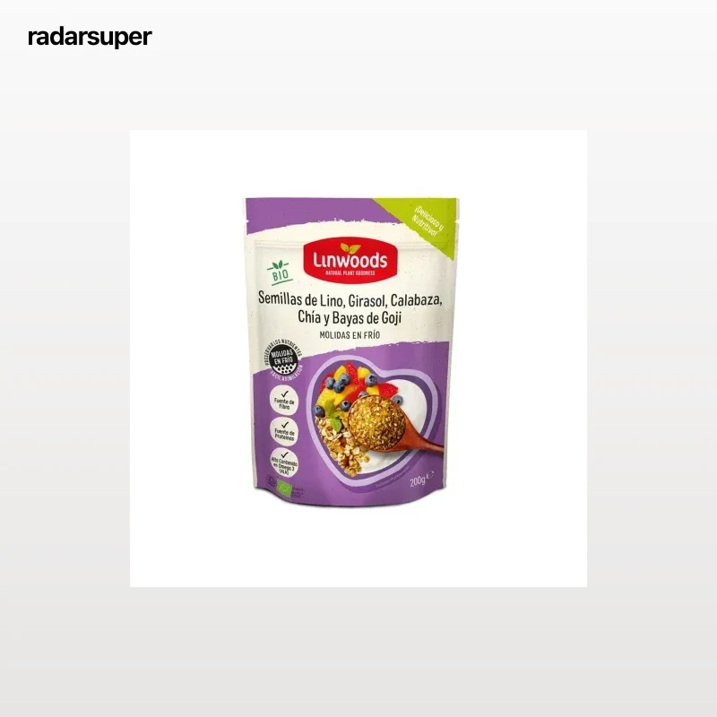 Semillas de lino, girasol, calabaza, chía y bayas de Goji molidas ecológico Linwoods sin gluten 200 g.