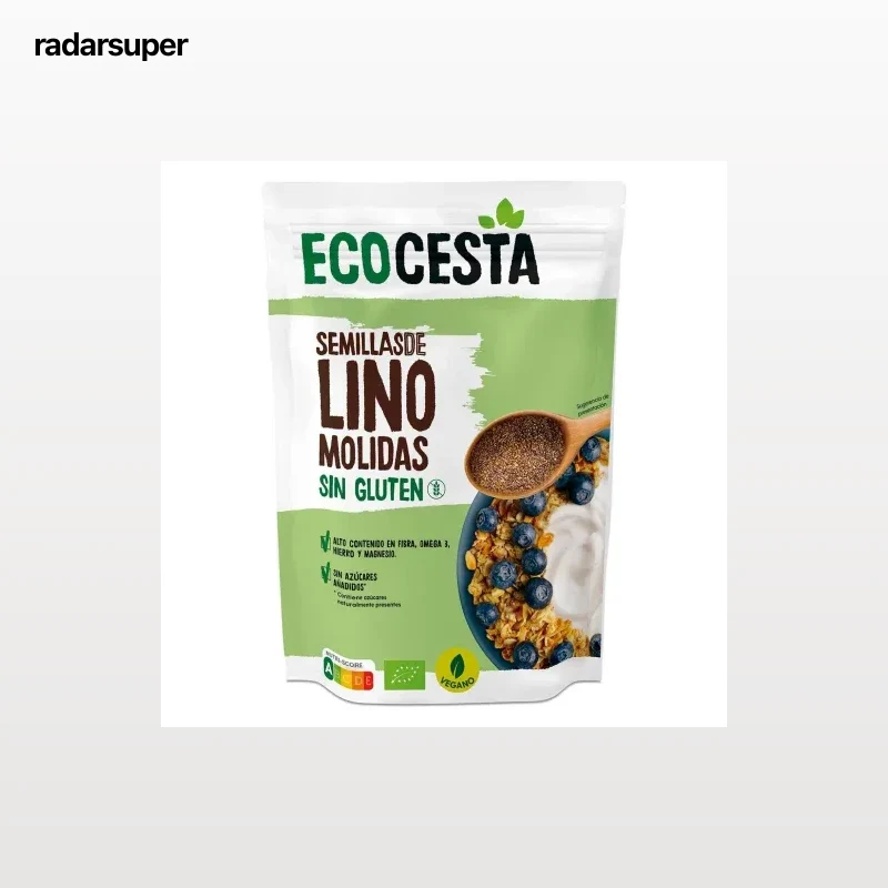 Semillas de lino molidas sin azúcar añadido ecológicas EcoCesta sin gluten doy pack 200 g.