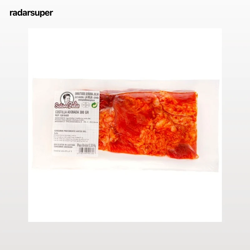 SEÑORA JULIA Costilla de cerdo adobada, sin gluten y sin lactosa, envasada al vacio SEÑORA JULIA 300 g.