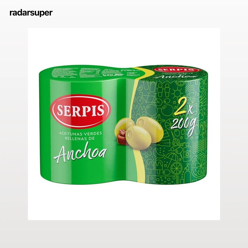 SERPIS Aceitunas verdes rellenas de anchoa 2 x 85 g.