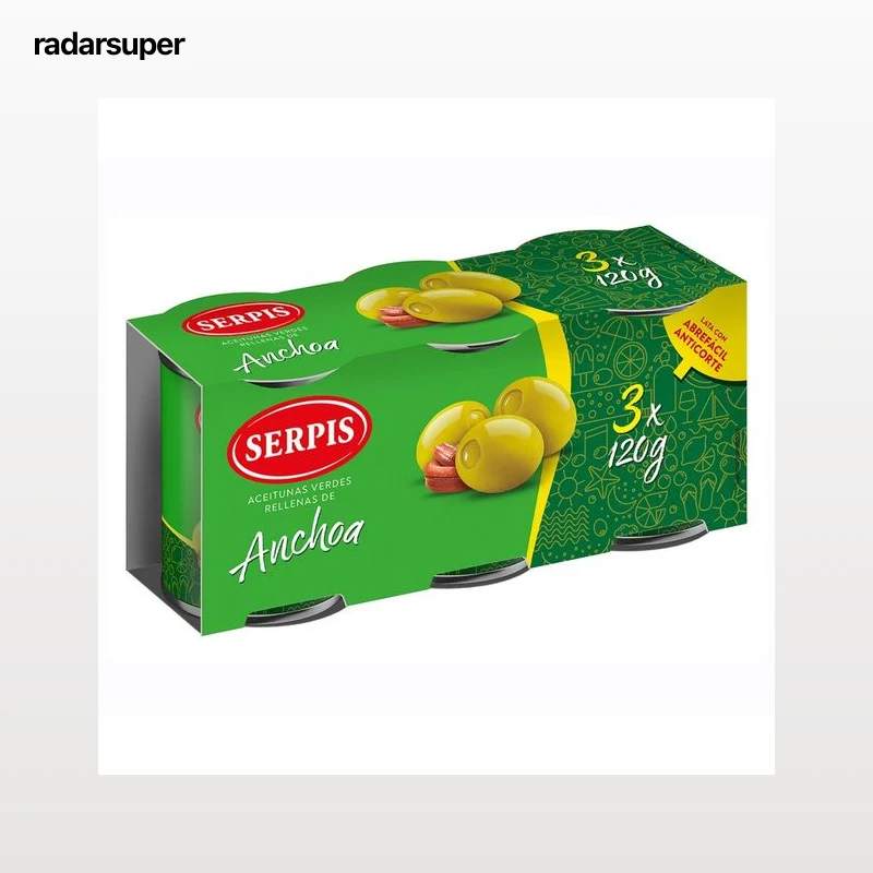 SERPIS Aceitunas verdes rellenas de anchoa 3 x 120 g.