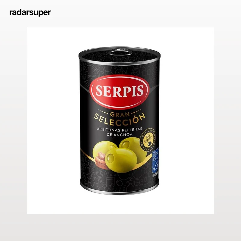 SERPIS Gran selección Aceitunas verdes rellenas de anchoa del Cantábrico (MSC) lata 130 g.