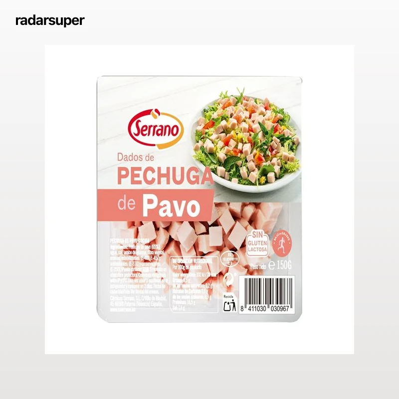 SERRANO Dados de pechuga de pavo cocida, sin gluten ni lactosa 150 g.