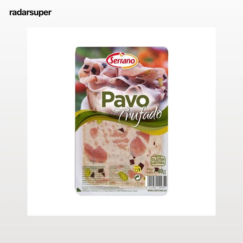 SERRANO Fiambre de pavo y cerdo cocido, con pistachos y sabor trufa, cortado en lonchas SERRANO 90 g.
