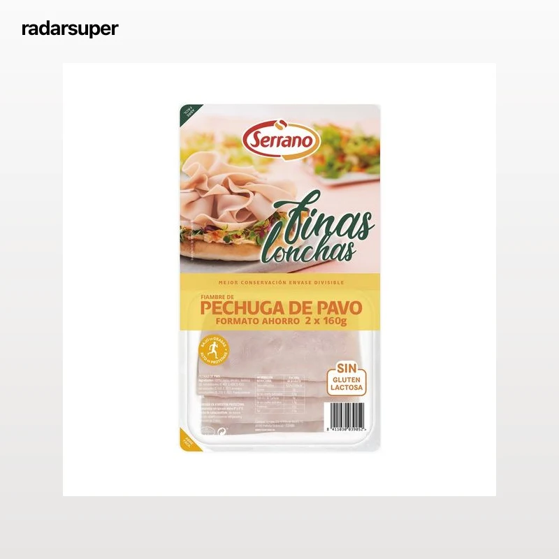 SERRANO Fiambre de pechuga de pavo cortada en finas lonchas SERRANO 2 x 160 g.
