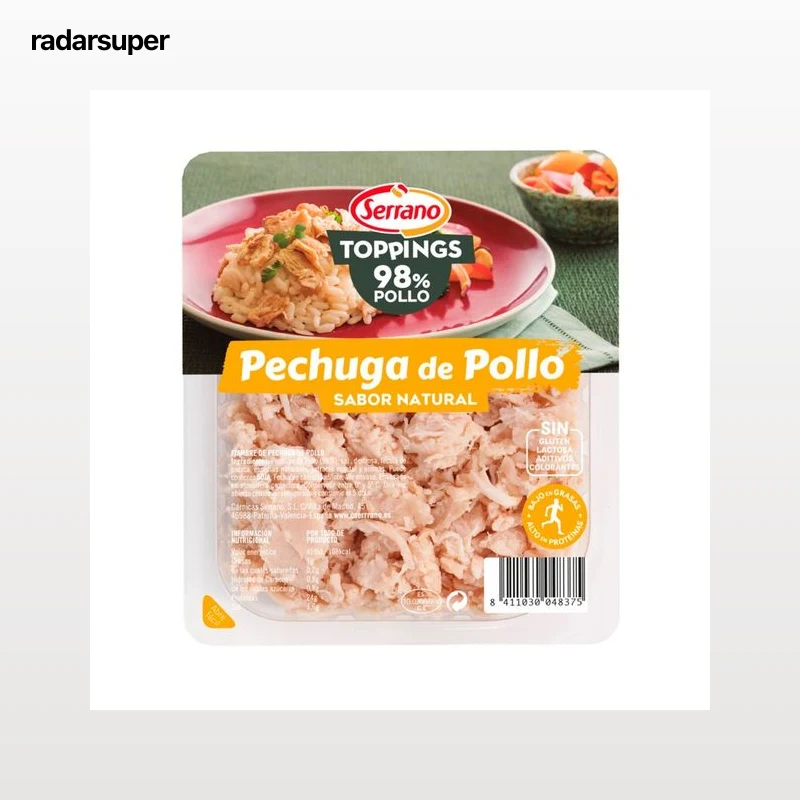 SERRANO Toppings Fiambre de pechuga de pollo al natural, cortada en tiras 140 g.